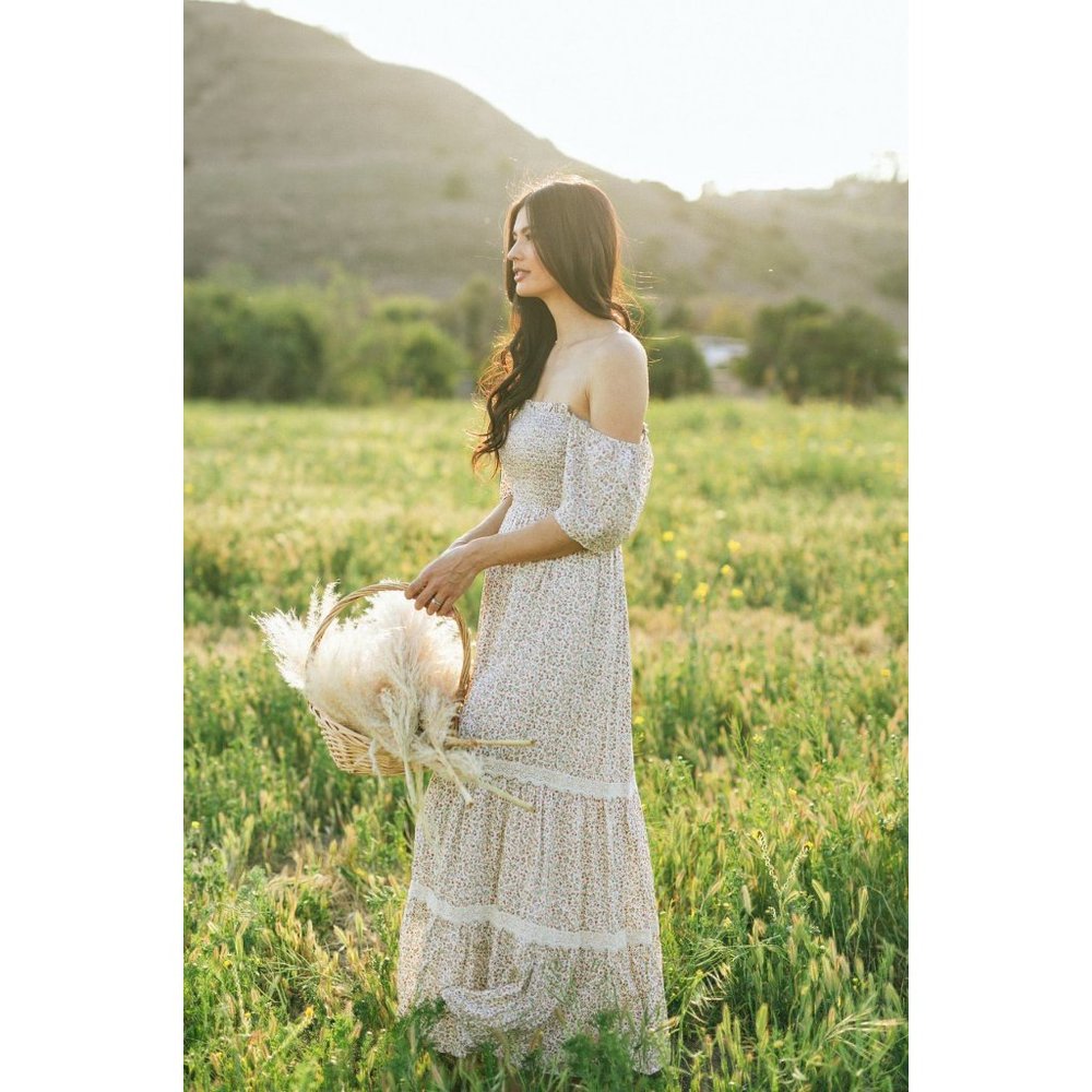 NEW Ditsy Floral Smock Square Neck Boho Maxi Dress - Picture 6 of 13